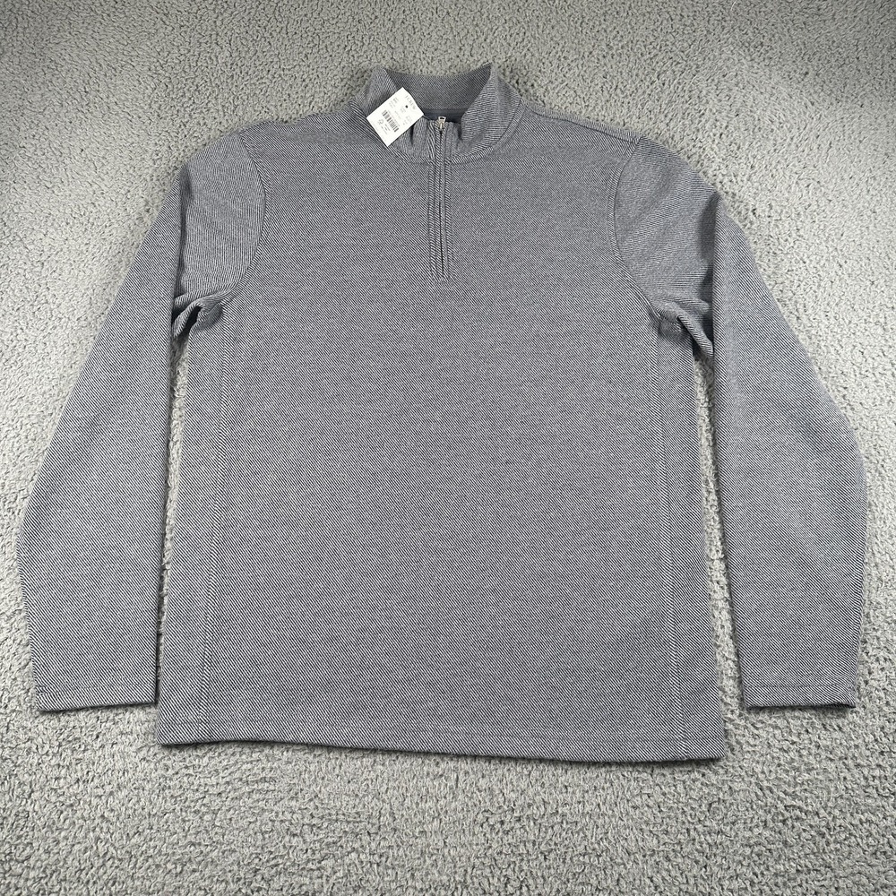 J.Crew Fleece Sweater Mens M Blue Herringbone 1/4 Zip Mock Neck NWT‎